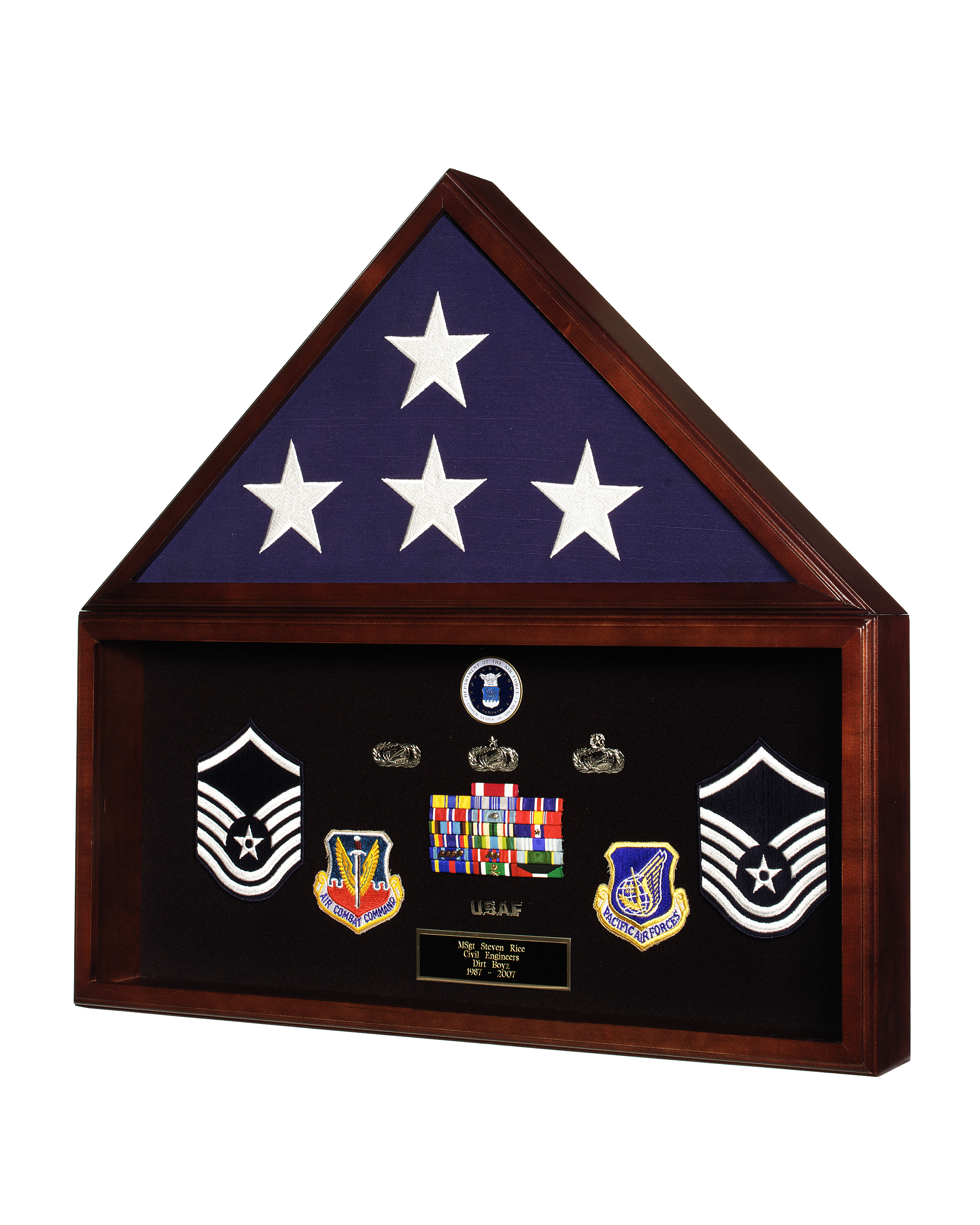 MILITARY MEDAL SHADOW BOX WITH DISPLAY CASE FOR MEMORIAL FLAG BLUE FELT 