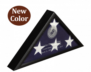 Military Veteran Black Cherry Memorial Flag Case with Engraved Glass Front