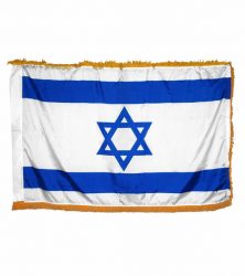 Indoor Jewish flag, gold fringe, Israeli flag