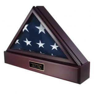 The Military Officer's Memorial Flag Case with Pedestal combination with Cherry Finish for large American flags