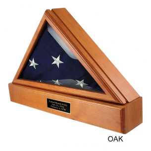 The Military Officer's Memorial Flag Case with Pedestal combination with Oak Finish for large American flags
